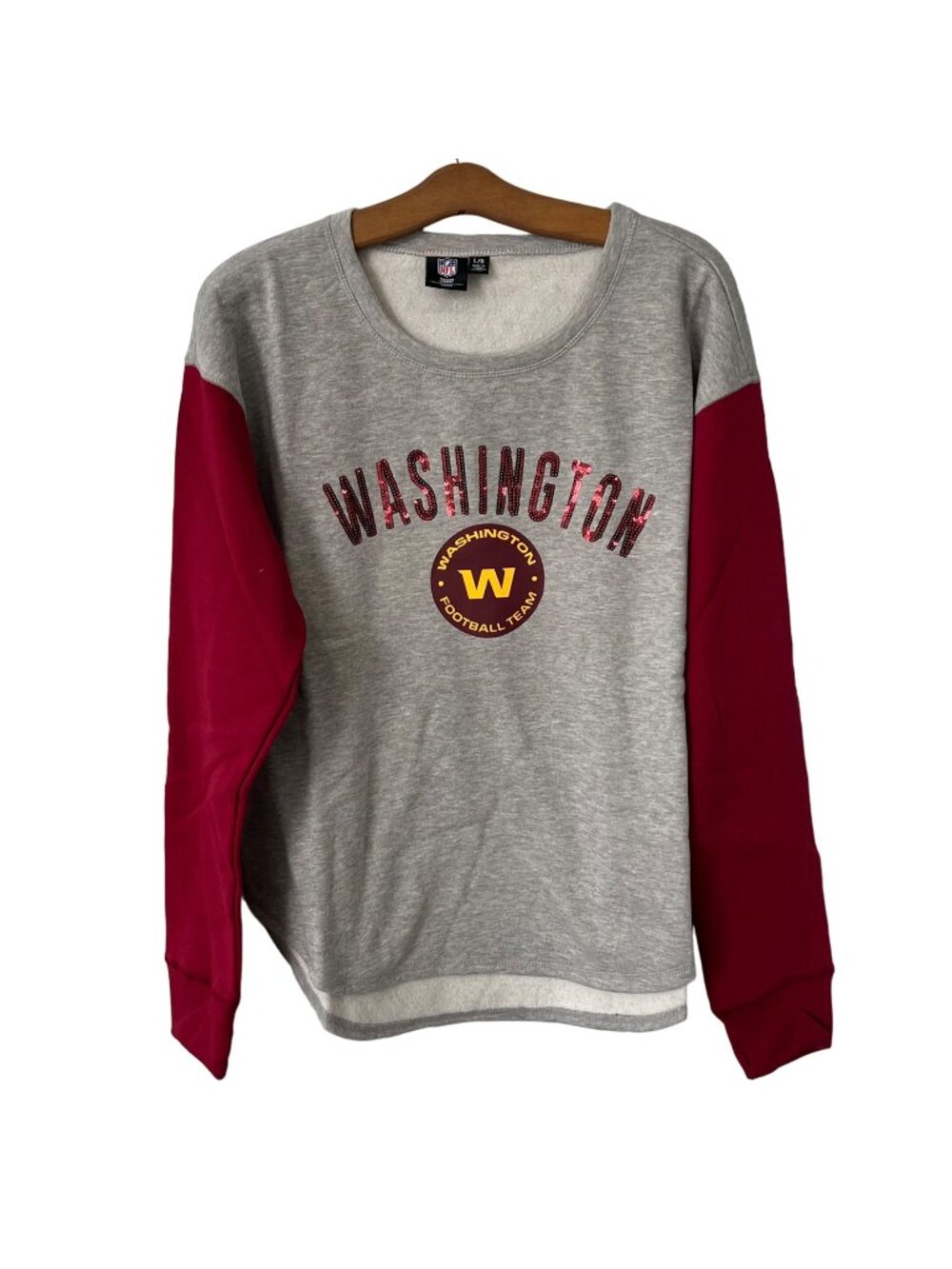 NFL Team Washington Sweatshirt Large Crewneck Pullover Sweatshirt Sequin Gray Re